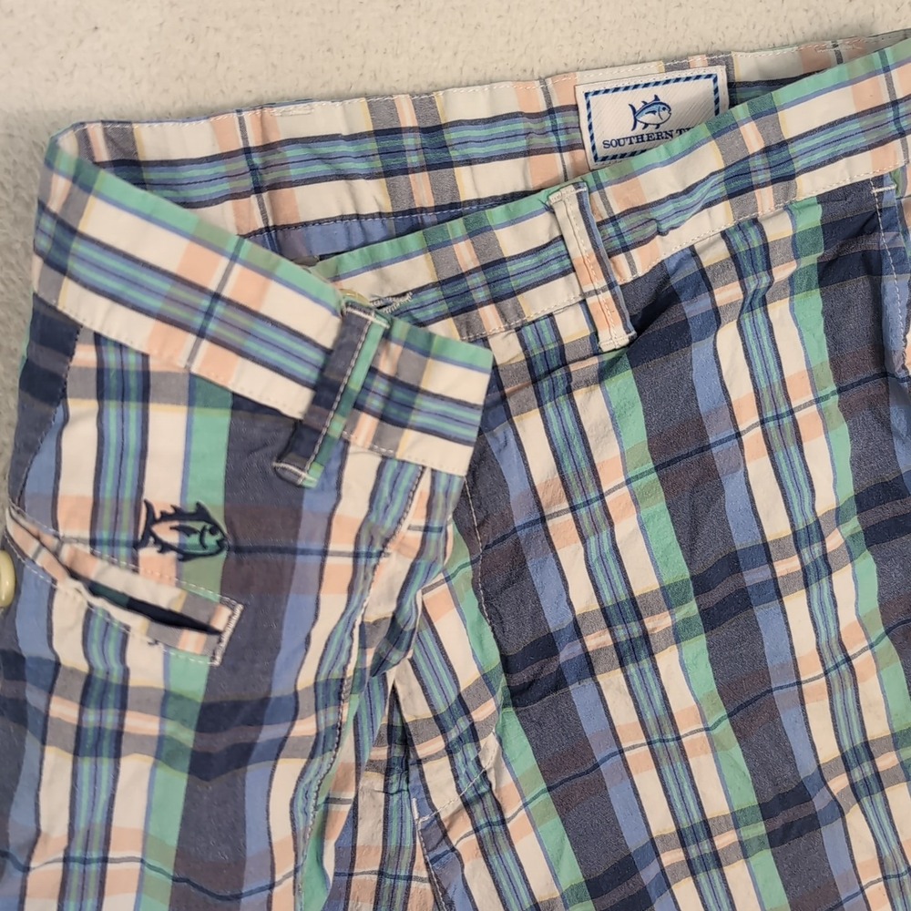 Southern Tide‎ SkipJack Multicolor Plaid Shorts Flat Front Stretch Men's 34x8"